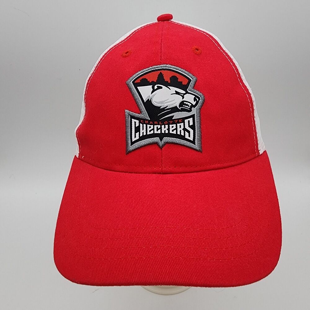 Charlotte Checkers Hockey Red Hat Cap Patch Logo Snap Back Mesh Trucker AHL